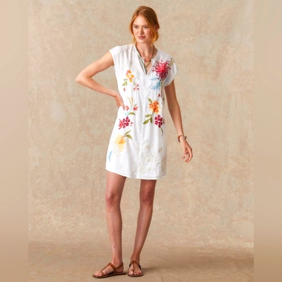 NWT Johnny WAS Playa Mini Dress Floral Embroidered White Dress - Large - Picture 1 of 8